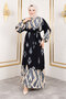 Color Garnished Hijab Long Hijab Dress Tsd250143 Black - 4