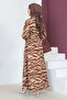 Zebra Patterned Long Hijab Dress Tsd230624 Brown - 5