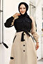 Double Color Trench Coat with Elasticated Sleeves Tsd240812 Beige - 2