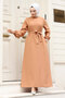 Prevailing Collar Waist Belted Hijab Dress TSD240313 - 3