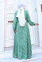 Floral Viscose Long Modest Dress with Ruffle Detail on Front Tsd240614 Mint Green - 5