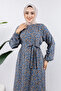Colorful Floral Viscose Long Hijab Dress Tsd240920 Blue - 2