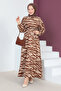 Zebra Patterned Long Hijab Dress Tsd230624 Brown - 4