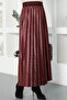 Leather Look Pleated Skirt Tsd221001 Claret Red - 2
