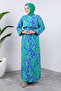 Leaf Patterned Viscose Long Hijab Dress Tsd240937 Blue - 3