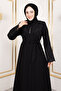 Belted Embroidered Abaya Tsd 250148   Black - 2
