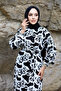 Block Patterned Viscose Long Hijab Dress with Belt on the Waist Tsd240922 White - 2