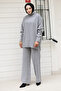 Ribbed sleeve turtleneck knitwear set tsd240931 gray