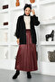 Leather Look Pleated Skirt Tsd221001 Claret Red - 3