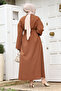 Bat Sleeve Waist Belted Ferace TSD240204 Brown - 5