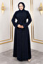Chain Stone Detailed Abaya Tsd250126 Navy Blue - 3