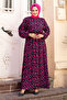 Elastic Waist Small Rose Patterned Viscose Long Hijab Dress Tsd240611 Pink - 3