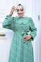 Floral Viscose Long Modest Dress with Ruffle Detail on Front Tsd240614 Mint Green - 2