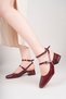 Women's Mary Jane Burgundy Patent Leather Open Back Square Toe Short Block Heel Shoes with Baretli İlradm-803 - 2