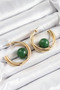 Brass Gold Color Hoop Model Green Bead Detail Women's Earrings - 2