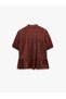 Lace-Up Collar Button Cotton Short Sleeve Shirt - 4