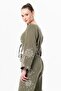 Long Sleeve Daylight Gather Detailed Summer Muslin Blouse Khaki Hk - 5
