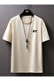 Ny Summer Single Jersey T-Shirt - Beige Printed Oversize Crew Neck T-Shirt - 3