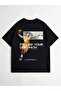 Follow Your Path Single Jersey T-Shirt - Black Printed Oversize Crew Neck T-Shirt - 3