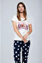 100% Cotton Women's Short Sleeve Printed and Polka Dot Pajamas Set - 2