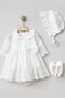 Magnolia Baby Girl Peter Pan Collar Eyelet Embroidery Dress Newborn Luxury Dress Set - Hospital Take-Home and Religious Ceremony Set - 3