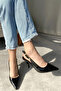 Women's Black Patent Leather Buckle Pointed Heeled Shoes - 6