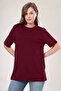 Women's Oversize Boyfriend T-shirt - 100% Cotton, Claret Red Crew Neck - 7
