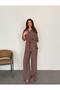 Short Sleeve Tie-Up Brown Bottom Top Women's Set - 2