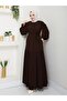 Pleated Waist Hidden Zipper Belt Balloon Sleeve Ferace-1031 - 3