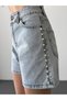 Stone Embroidered Regular Fit Denim Shorts # 9043 - 2