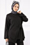 Black Asymmetrical Detailed Tunic Pants Suit - 4