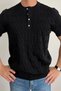 Men's Black Judge Collar Buttoned Slim Fit Knitwear T-Shirt - 2