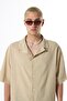 Seamless Short Sleeve Pocketless Oversize Linen Shirt Beige - 5