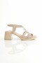 Alesso Beige Color Genuine Leather Stone Sandals Thick Heeled Women's Shoes - 4