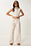 Denim Vest Pants Suit Cream Lok0012 - 2