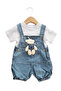Pocket Teddy Bear Jeans Salopet White T-Shirt 2-Piece Jumpsuit Set - 3