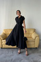 Sleeveless Shoulder Pad front buttoned poplin dress with pens detail - black