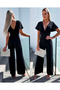 Women's Short Sleeve Double Breasted Collar Back Low-cut Pegasus Fabric Jumpsuit - 5