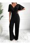 Women's Short Sleeve Double Breasted Collar Back Low-cut Pegasus Fabric Jumpsuit - 6