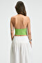 Nesliva Women's Degaje Halter Neckline Thick Strap Backless Crop Green Blouse - 5