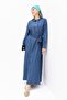 Light Blue-Half Patch Belted Denim Dress - 2