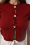 Shilsee Women's Decolate Front Button Short Sleeve Bluz Top Bordo - 3