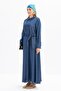 Light Blue-Half Patch Belted Denim Dress - 4
