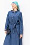 Light Blue-Half Patch Belted Denim Dress - 6