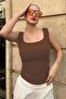 Brown Ribbed Look Strap Basic Undershirt Mg2057 - 3