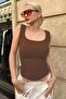 Brown Ribbed Look Strap Basic Undershirt Mg2057 - 4