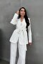 Women's Striped Belted Blazer Jacket Pants Suit - 3
