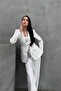 Women's Striped Belted Blazer Jacket Pants Suit - 2