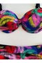 Women's Black Yellow Red Multi Color Patterned Lined Plus Size Bikini Set Hzl25S-Lc06 - 5