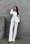 Women's Striped Belted Blazer Jacket Pants Suit - 5